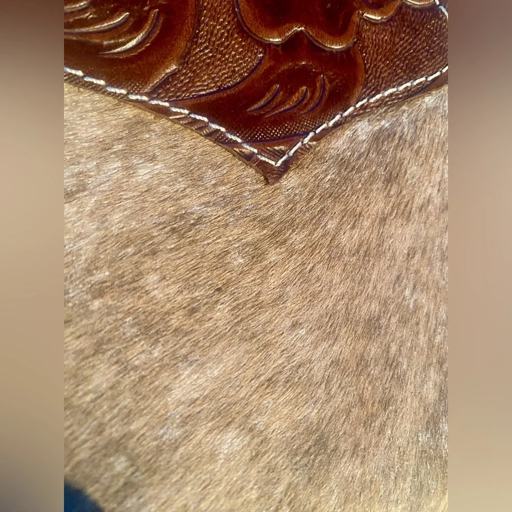 Genuine Cowhide Hair Embossed Leather Western Fringe Crossbody Boho Purse